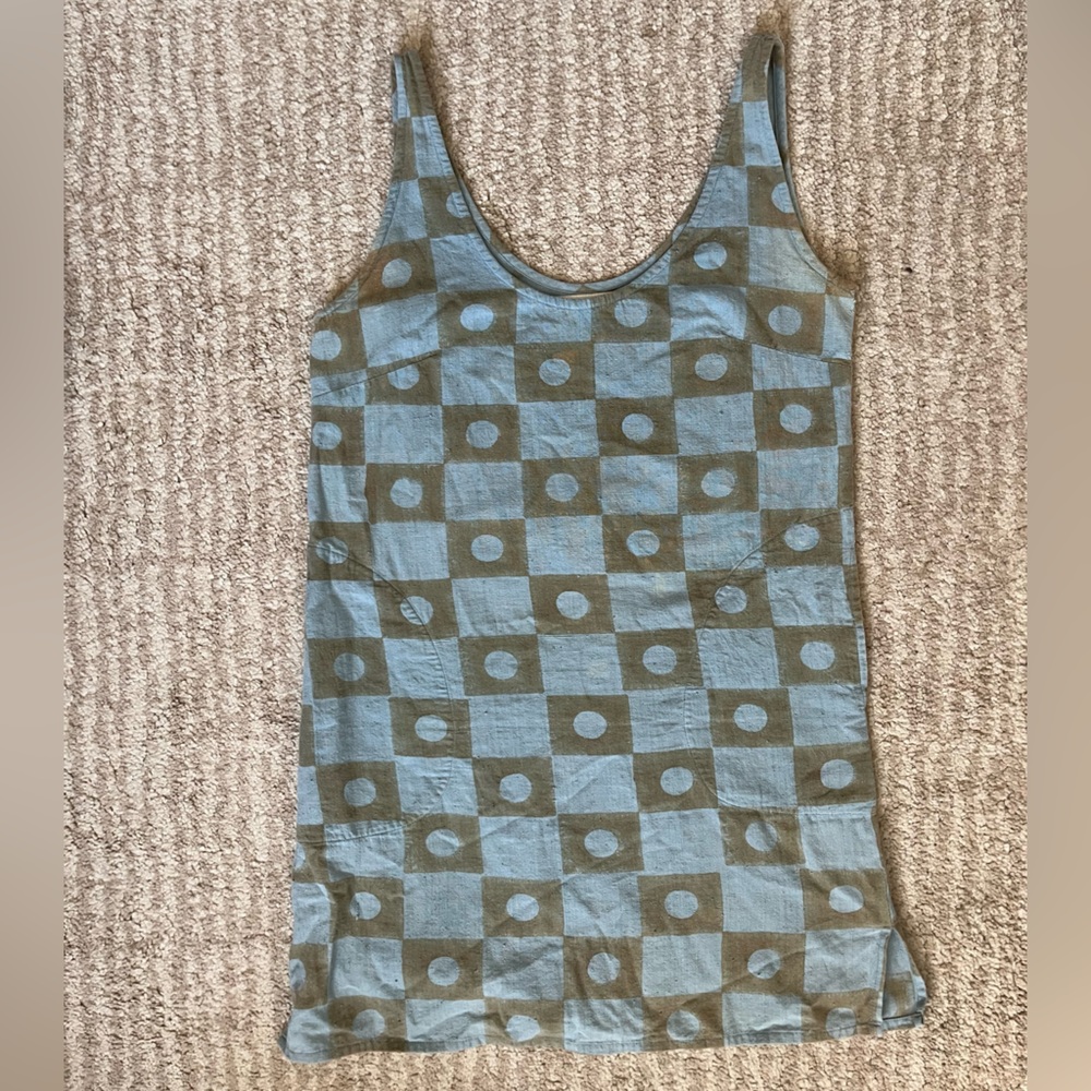 Po-em block printed Blue and Green Checkered Mini Dress